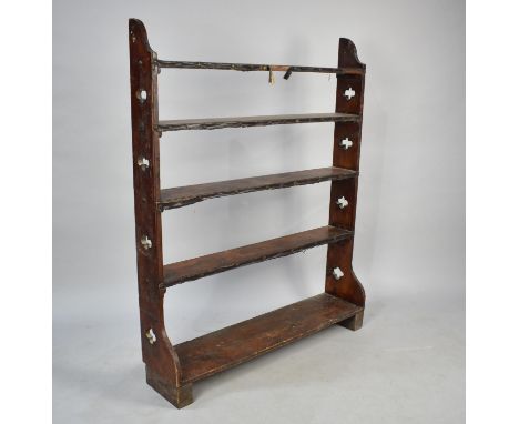 A Pitch Pine Five Shelf Waterfall Open Bookcase, 91.5cms Wide
