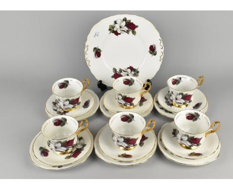A Royal Imperial Rose Decorated Tea Set for Six to Comprise Cups, Saucers, Side Plates and a Cake Plate