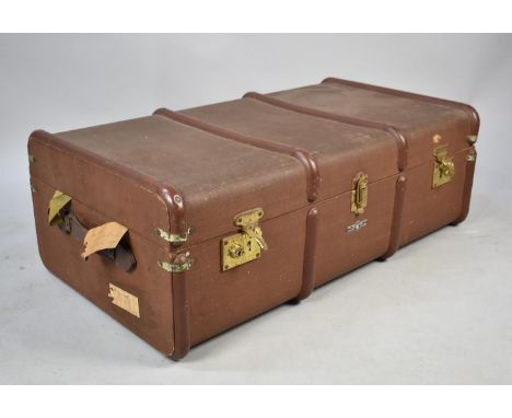A Vintage Canvas and Wooden Banded Traveling Trunk, 90cms Wide