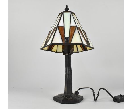 A Small Modern Metal Table Lamp with Tiffany Style Shade, 35cms High Overall