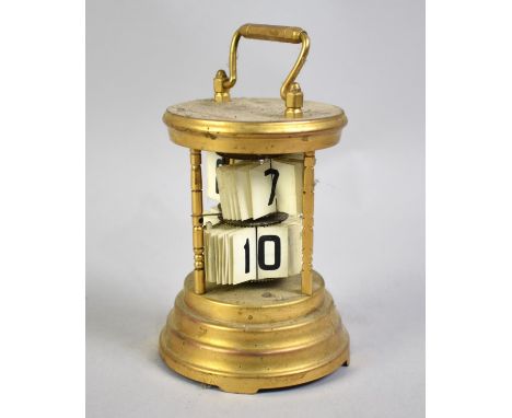 A Novelty Desktop Brass Cased Cylindrical Slip Ticket Clock, Missing Some Numbers and Movement in Need of Attention, 15cms Hi