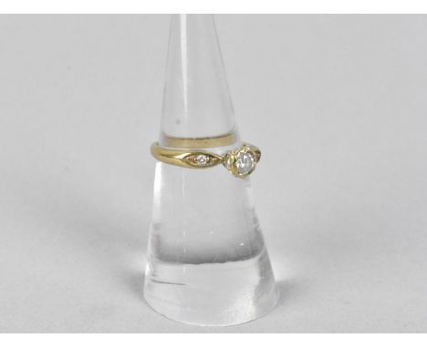 A Diamond and 9ct Gold Ring, Central Diamond Measuring 2.2mm Diameter Set in Gold Metal, Reverse Tapered Shoulders with Lozen