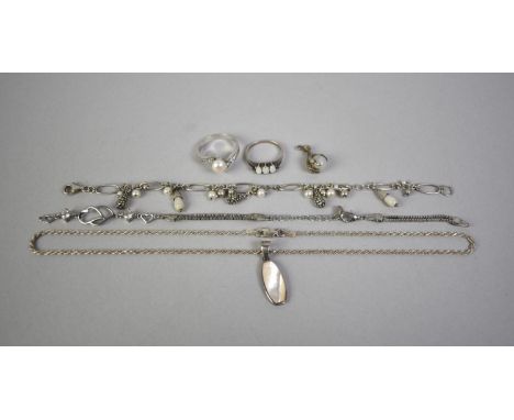 A Collection of Silver and White Metal Items to include Opal and Ruby Mounted Ring, Pearl Ring, Silver and Mother of Pearl Pe