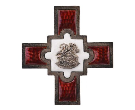 Templar Freemasonry: a 'Knights Templar' silver and enamel uniface cross, Greek cross 39mm with red enamelled arms, white pla
