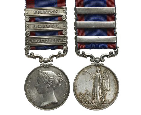 A Sutlej Medal 1845-46 to Private William Fishwick, 31st Foot, Moodkee reverse, 3 clasps: Ferozeshuhur, Aliwal, Sobraon (WILL