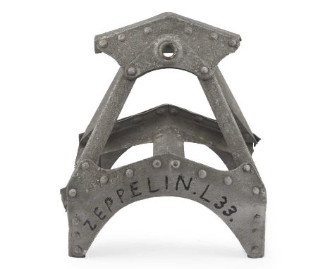 An impressive item of Great War Zeppelin wreckage, being a large piece of rivetted aluminium framework forming a bracket with