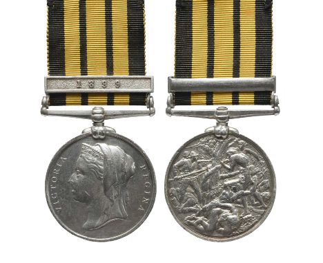 An East and West Africa Medal to Private Egunjobi Oyo, Niger Coast Protectorate Force, clasp: 1899 (728 PTE EGUNJOBI OYO. NIG