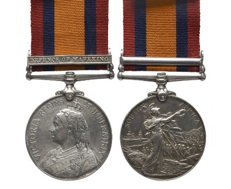 A Queen's South Africa Medal to W. J. Pitt, Mafeking Town Guard, second type, clasp: Defence of Mafeking (W. J. PITT. MAFEKIN