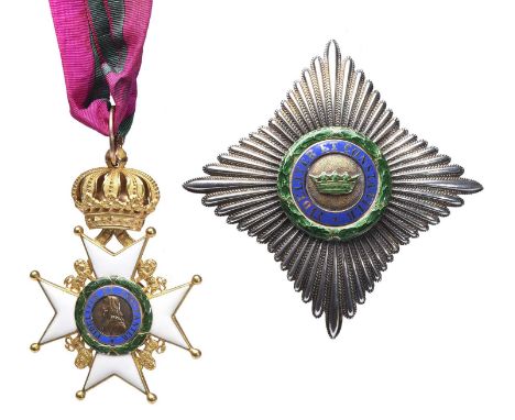 The House Order of Saxe-Ernestine: Commander's neck badge, gold and enamels, with short neck ribbon; and breast star, the fou