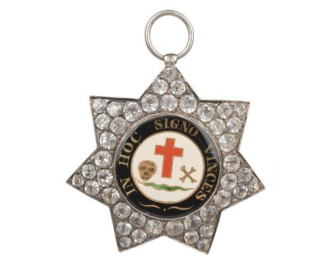 Templar Freemasonry: a 'Knights Templar' paste-set and enamel pendant star, seven pointed star 45mm, the points set with simu