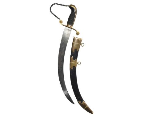 λ A Georgian midshipman's dirk, curved blade 14.5 in., etched decoration including Britannia and a trophy of arms; gilt brass