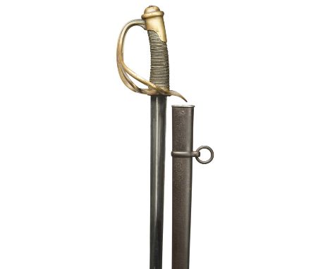 A French model 1882 light cavalry trooper's sword, blade 34 in. and marked for Châtellerault 1885, brass three-bar hilt, stee