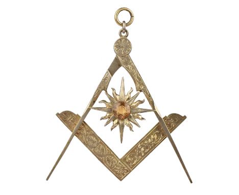 Scottish Freemasonry: a silver-gilt Master's Collar Jewel, openwork square and compasses 100mm across the points of the compa