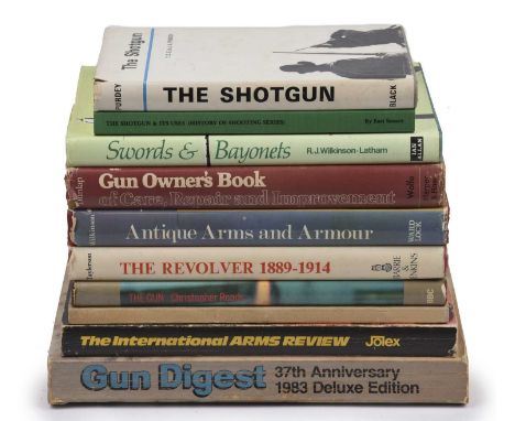 A quantity of reference books on the subjects of firearms, shooting and swords, including A.W.F. Taylerson, 'The Revolver 188