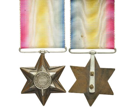 A Gwalior Star 1843 to Private Charles Abbott, 40th Foot, Maharajpoor centre, original hook replaced by a German silver strai