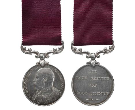 An Army Long Service and Good Conduct Medal to Sergeant W. Havard, 11th Hussars, Edward VII (3368 SJT: W. HAVARD. 11/HRS.), g