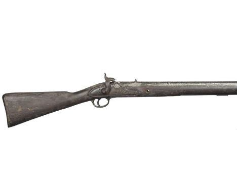 A British pattern 1839 percussion service musket, barrel 39 in. with fixed back sight, Tower lock with crowned VR and dated 1