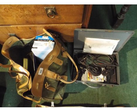 A Bosch Grinder, Three Piece Gear Puller, Box of Electric Drills etc