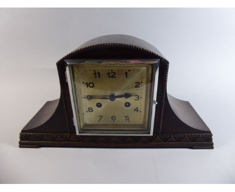 A Nice Quality Edwardian Oak Mantle Clock, 43cm Wide 