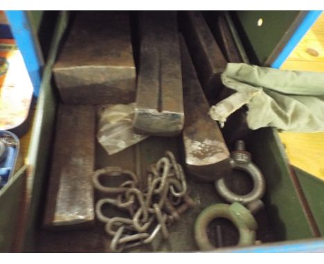 A Metal Tool Box Containing Metal Splitting Wedges 