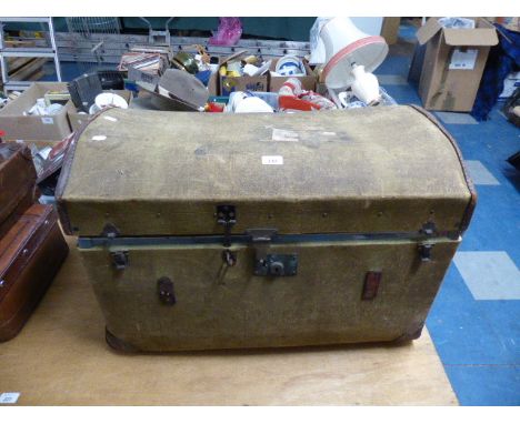 A Vintage Canvas Covered Dome Topped Trunk, 76cm Wide