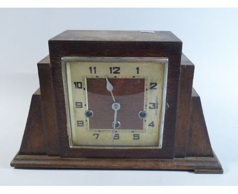 An Art Deco Westminster Chime Mantle Clock, Missing One Foot and Pendulum, 36cm Wide  