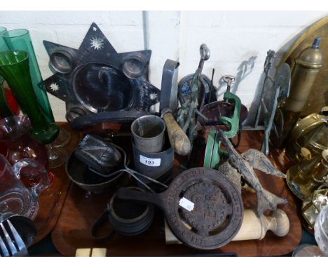 A Tray of Metal Wares to Include Bean Slicer, Belper Stand, Milk Ladle  