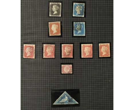 A collection of Great Britain stamps in three albums and two stock books from 1840 1d black and 2d blue, George V and George 