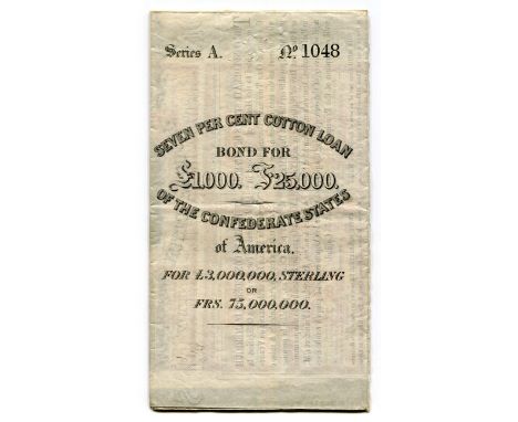 EPHEMERA, CONFEDERATE STATE BONDS. A collection of 17 'Seven Per Cent Cotton Loan of the Confederate States of America' bonds