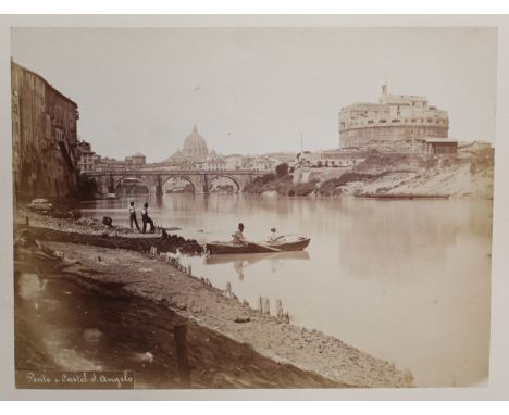 PHOTOGRAPHS, ITALY. A leather-bound album tooled in gilt containing approximately 69 mounted albumen print and gelatin-silver