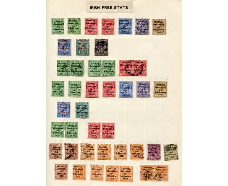 A collection of Ireland stamps on leaves from 1922 Great Britain overprinted mint and used, with Seahorse 2sh 6d and 5sh used