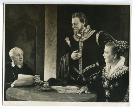 PHOTOGRAPHS. A black and white photograph by Angus McBean of Alec Clunes, Diana Wynard and Ernest Thesiger in Hamlet at the P