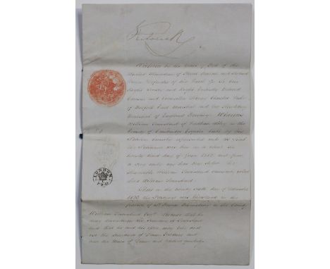 AUTOGRAPH, ROYALTY. An autographed petition signed in ink by Queen Victoria permitting Lord William Townshend of Fordham Abbe