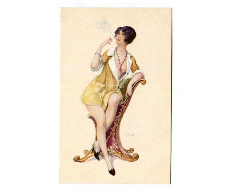 An album containing approximately 156 glamour postcards by artists including A. Penot, A. Popini, Xavier Sager, Raphael Kirch