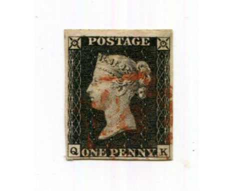 An 1840 1d black 4 margins with red Maltese Cross.Buyer’s Premium 29.4% (including VAT @ 20%) of the hammer price. Lots purch