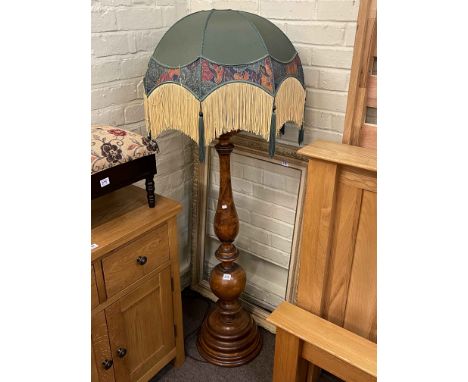 Turned column standard lamp and shade and a picture frame (2).