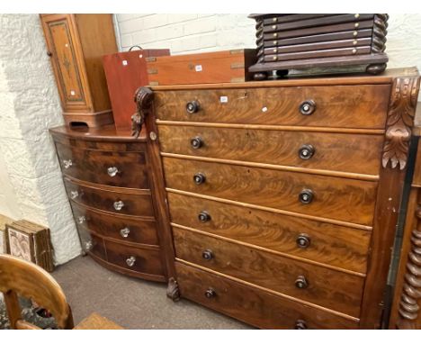 Victorian mahogany four drawer bow front chest, painted pin pot cupboard and part six drawer Victorian mahogany Scotch chest 