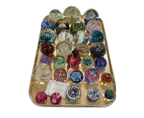 Collection of glass paperweights including Caithness, Selkirk, Mdina, etc.
