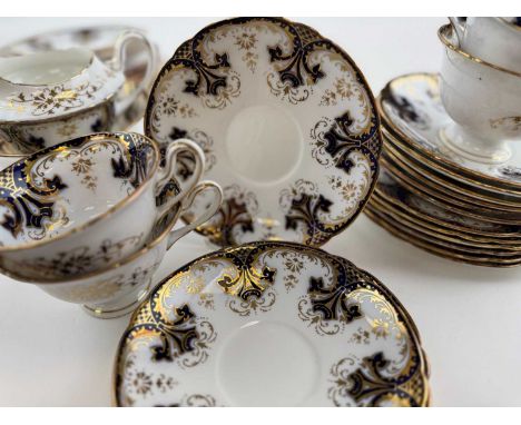 SHELLEY LATE FOLEY TEA SERVICE, with gilt and cobalt blue decoration, approx. 40 piecesProvenance: private collection Conwy