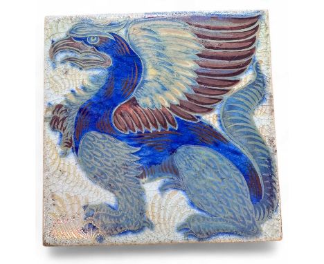 WILLIAM DE MORGAN (1839-1917) LUSTROUS GRIFFIN TILE, impressed 'DM' circular mark, dated '98, 15.5cm squareProvenance: privat