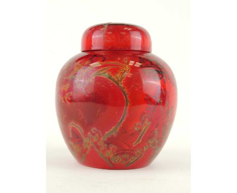 BERNARD MOORE FLAMBÉ GINGER JAR & COVER, base signed in black, interior of the cover monogrammed in black, 18cms (h)Provenanc