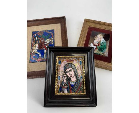 LIMOGES ENAMELLED PLAQUE, by Dominique Pichaud, featuring Madonna and Child, 13.5cm x 10.5cm, framed; also a LIMOGES ENAMELLE
