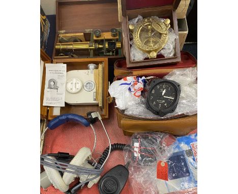 ASSORTED SCIENTIFIC ITEMS & OTHER COLLECTABLES, including late 19th century lacquered brass monocular microscope, in mahogany