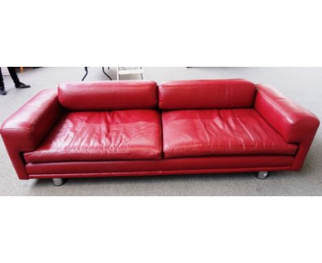 Diplomat Classic Settee Sofa; a straight model sofa by Howard Keith Furniture in 1970 to John Home design, red leather uphols