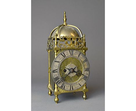 A late Charles II brass miniature lantern timepiece By Thomas Parker, Aldersgate, adaptations and the movement laterThe poste