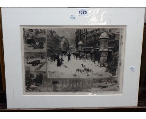 Felix Hilaire Buhot (1847-1898), A la Place Breda, etching, unframed, 23cm x 34cm.