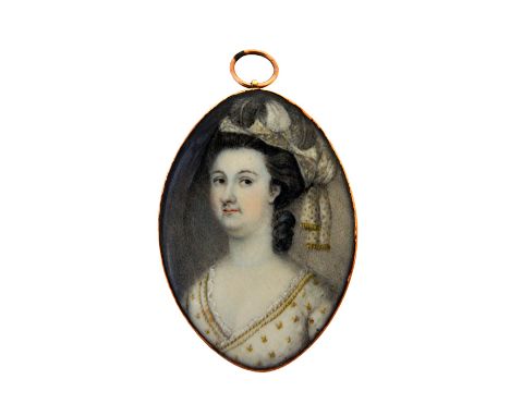 A George III portrait miniature on ivory of Mrs Sophia Jane Maria Beal Bonnell (1748-1841), in 'Turkish' style or 'Turquerie'