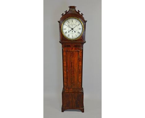 A late Regency mahogany, crossbanded and outlined longcase regulator of long durationBy James Whitelaw, EdinburghThe carved a