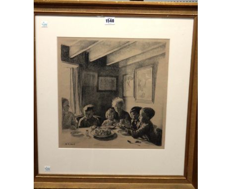 Ethel Gabain (1883-1950), Evacuees in a cottage at Cookham, 1940, lithograph, 36cm x 34.5cm. DDS