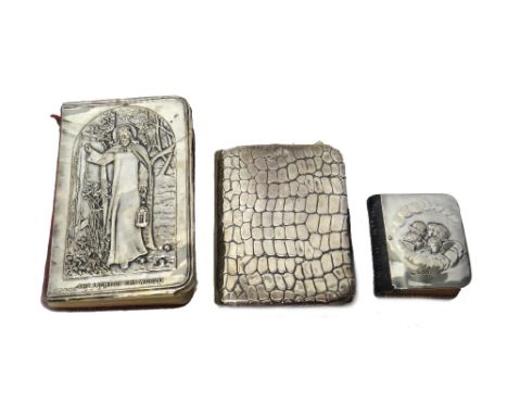 A silver mounted Common Prayer/Hymns A & M, the cover depicting the standing figure of Christ and detailed 'The Light of the 